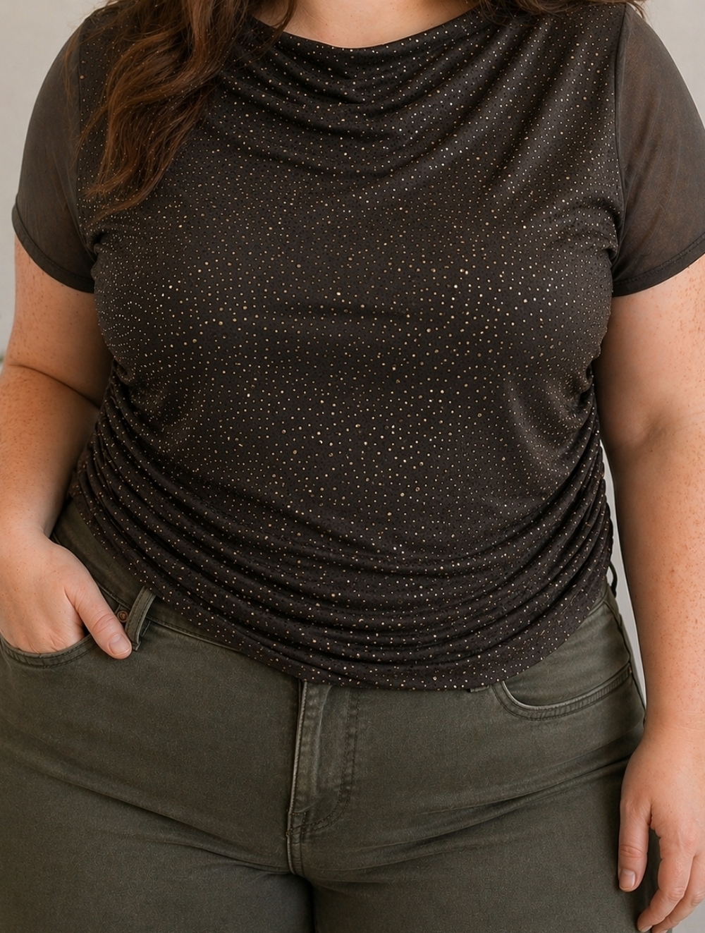 ASOS Curve Black Gold Dot Draped Top 26W